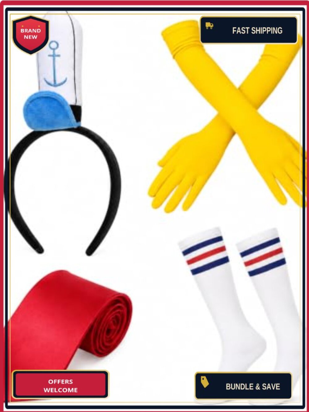 Sailor Costume Accessory Set Headband Tie Socks Gloves Cosplay